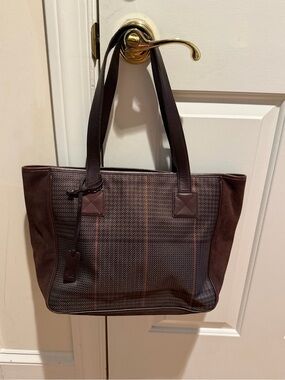 Vtg Lauren Ralph Lauren Brown Plaid Tote Bag